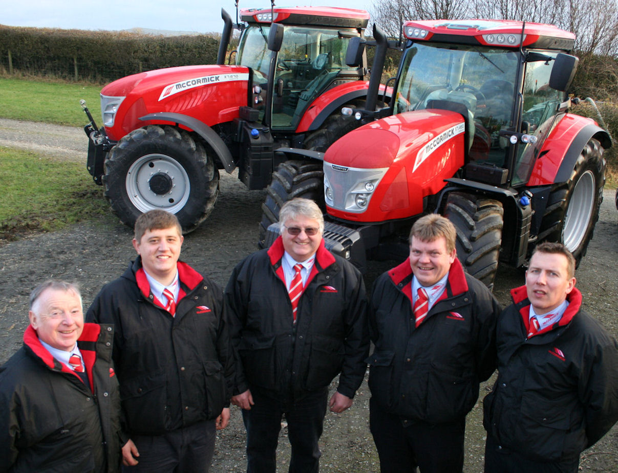 The sales team with the first McCormick X7 Pro Drive tractors seen in Britain (from left): Alan Robinson, Jonathan Hoggarth, Bryan Hoggarth, Murdo Macphee and Adam Graham, who also looks after the Hog Hire tractor hire fleet. The sales team with the first McCormick X7 Pro Drive tractors seen in Britain (from left): Alan Robinson, Jonathan Hoggarth, Bryan Hoggarth, Murdo Macphee and Adam Graham, who also looks after the Hog Hire tractor hire fleet.