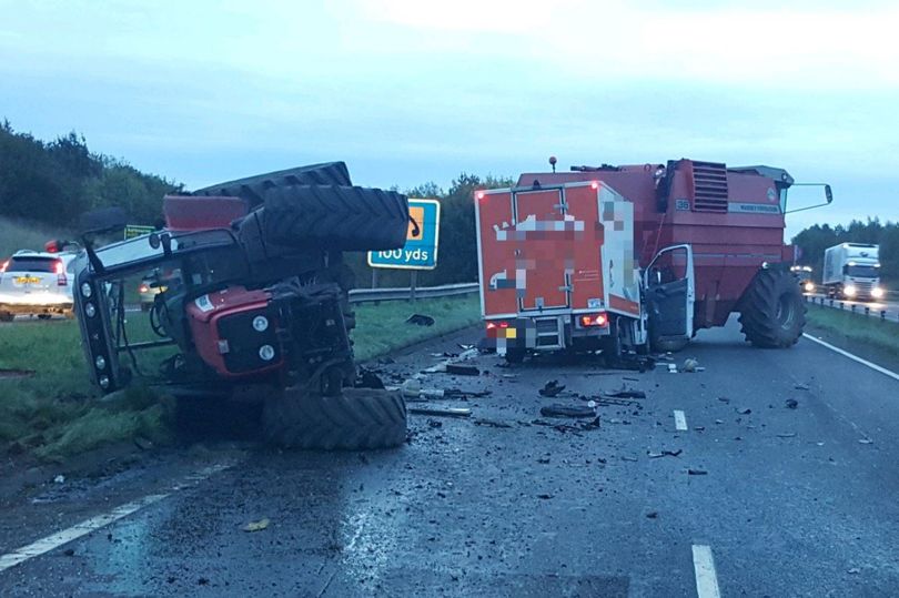 Tractor and combine harvester involved in crash highlights road safety Tractor and combine harvester involved in crash highlights road safety