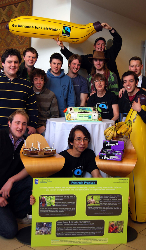 Catering staff and students celebrate Harper Adams being awarded Fairtrade status