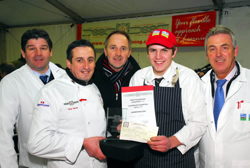 Welsh Young Butcher of the Year Tomos Hopkin with (from left) judges Gareth Evans, Nick Davies, Arwyn Watkins and Graham Titchener.