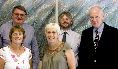 left to right David Moar, Barry Crossan, George Bell and ladies left to right Anne Clark and Judy Baldwin.