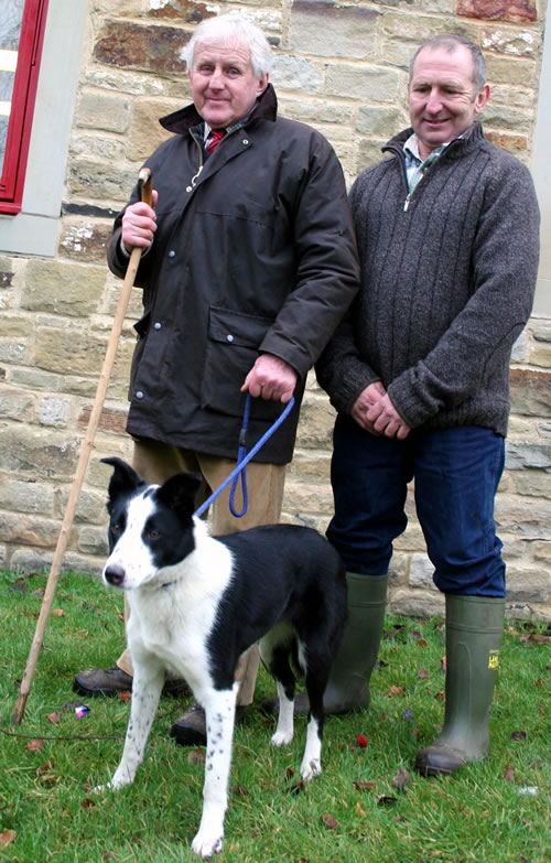 John Bell, left, with his 6,000gns world record price working sheep dog Dewi Fan, joined by Welsh breeder David Streeter.