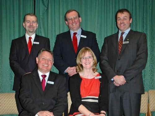 L-R back row Philip Wilson from Cornish Mutual, David Mitchell from Mitchells Chartered Accountants, Oliver Dale from Dairy Management Systems, Nick Dell from Pardoes Solicitors and Samantha Vigus from Mitchells Chartered Accountants