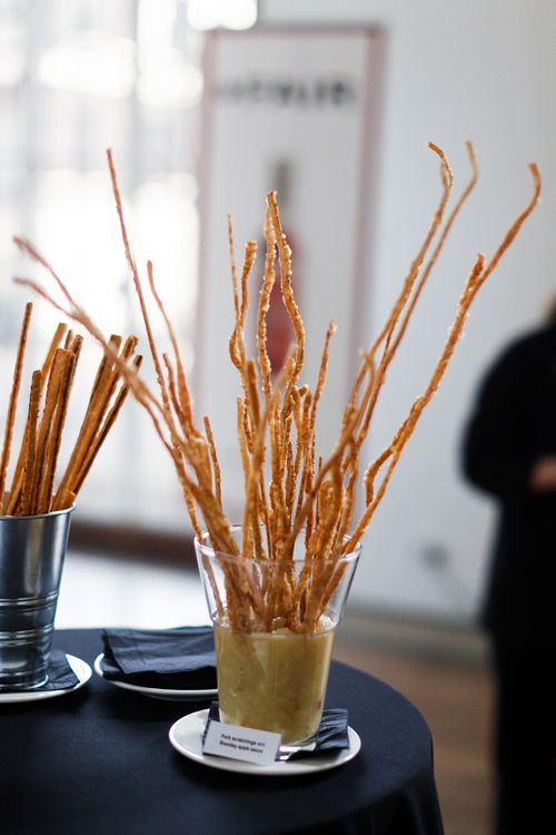 edible arrangement made from pork scratchings and a starter comprising sole & dill scotch egg