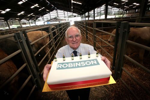Maurice Chester pictured at Newark Livestock Market, celebrating his 86th birthday.