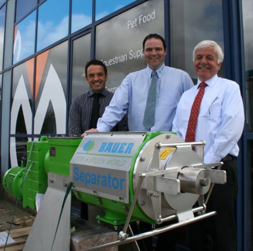 Bauer UK and Ireland sales manager Adrian Tindall (centre) welcomes Andrew (right) and Neil Rettie of McCaskie Farm Supplies to the Bauer slurry equipment dealer network.