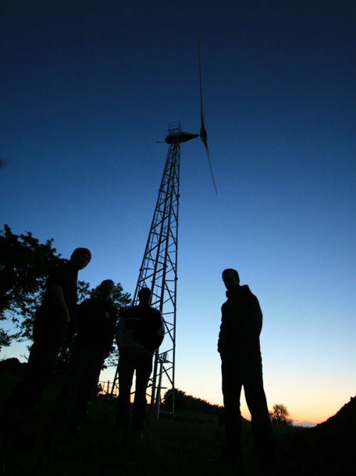 A gaia-Wind turbine install at sunset