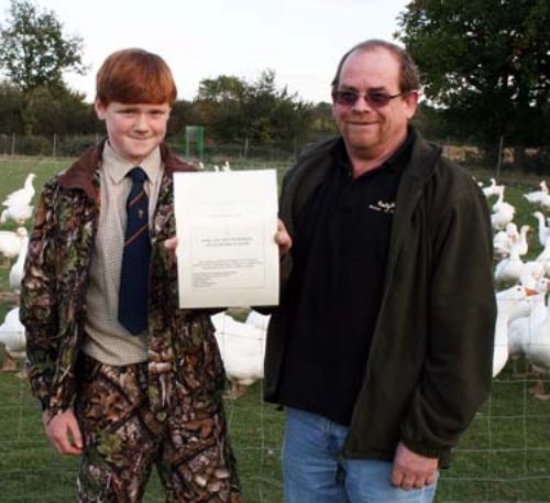    Eddie Hegarty’s son Joseph pictured with David Bruce, winner of the 2011 John Adlard Memorial Award