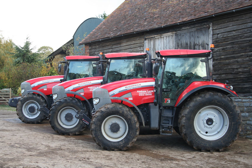 Left to right: McCormick MTX135 (133hp) is on modest tyres to plough in the furrow bottom and run along tramlines with a fertilizer spreader; the XTX165 (162/171hp) and XTX185 (171/183hp) are equipped with front linkage for clamp work.