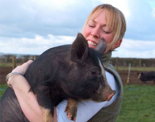 Louise Trowbridge with a Berkshire pig