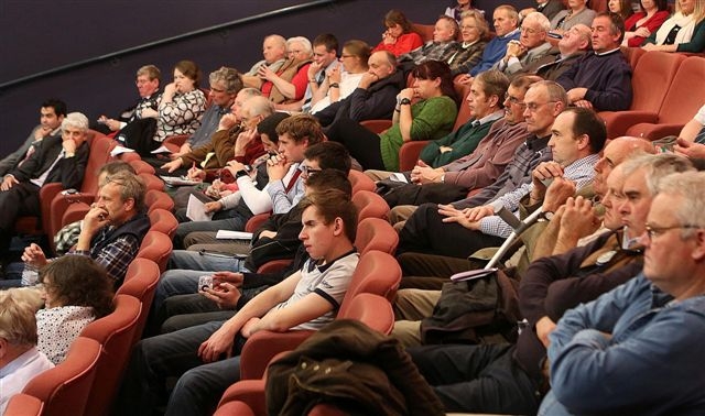 YOUNG ENTRANTS: Agriculture students (second row from left) from Gelli Aur College, near Llandeilo, in the conference audience.