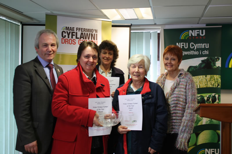 NFU Cymru Deputy President Stephen James, Wales Woman Farmer 2013 winner Doris Jones, runners up Penny Chantler and Anne Astington, and Pat Ashman of Principality Building Society, which sponsored the competition