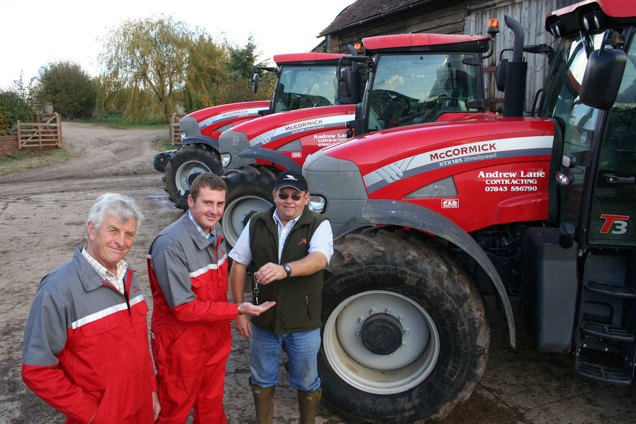 Recent customers include farmers and contractors Andrew (centre) and Roger Lane of Chaceley Hall Farm near Tewkesbury who received the keys to three McCormick six-cylinder tractors from Anthony Wilkes of P&D Engineering.