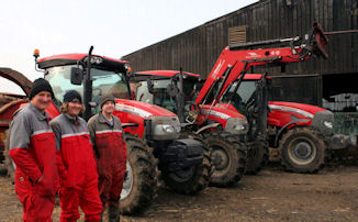 Line-up (from left): Rob Chapman, John Chapman and Ian Heavyside with their McCormick MC130 and MTX150 tractors supplied by Stokesley-based dealership Agriplus.