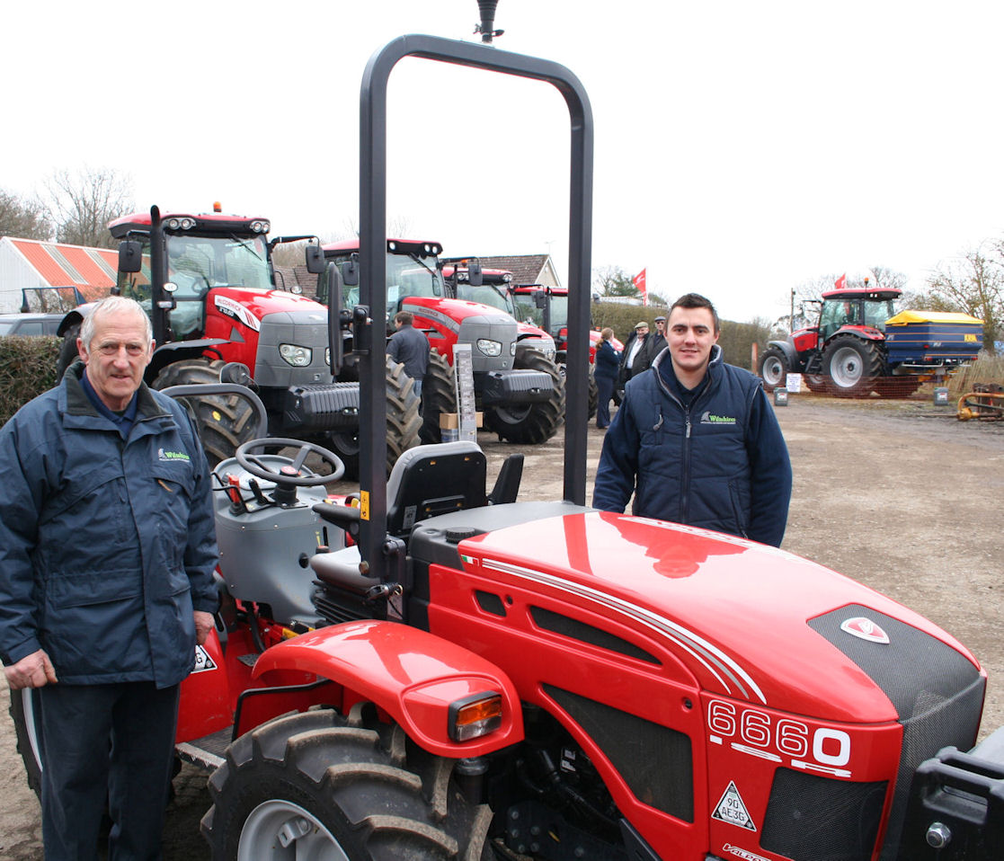 David Renmant (left) and Ben Jimmison with the 54hp Valpadana 6660 specialist fruit and groundscare tractor.