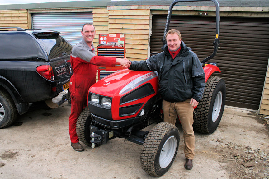 Alistair Matthews of Yorkshire Compact Tractors (left) is congratulated on his appointment as a McCormick X10 Series dealer by Phil Maw, area sales manager at distributor AgriArgo UK. 