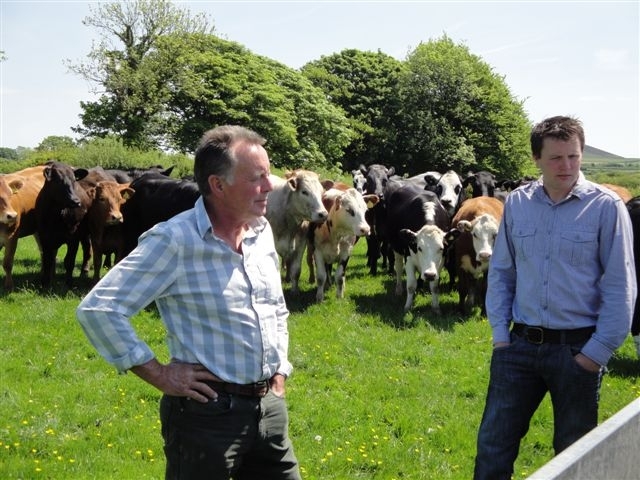 Crabb visit farmer and son: Facing the future together Wyn Jones (left) and his son Eurig.