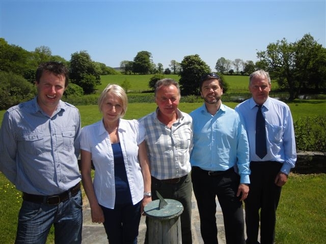 Crabb visit group: From left, Eurig, Glenda and Wyn Jones, Stephen Crabb MP and FUW finance and organisation committee south Wales member Brian Thomas.