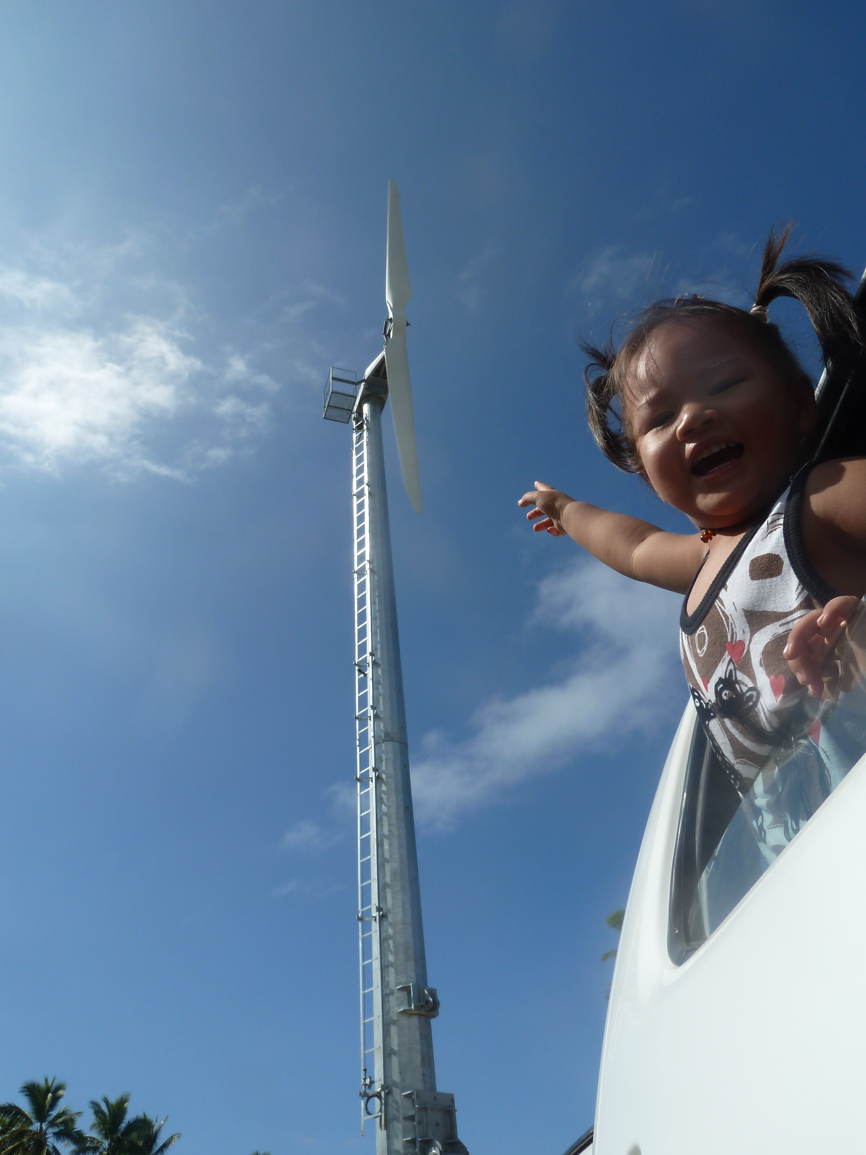 •	Two year Old Christine Seti is the Tongan Project manager’s daughter and she is delighted with the new turbine