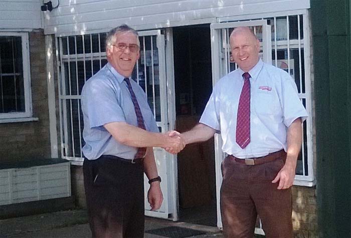 Peter Smith (left) of Woodlands Brigstock Ltd with Tony Fincham of Collings Brothers of Abbotsley Ltd