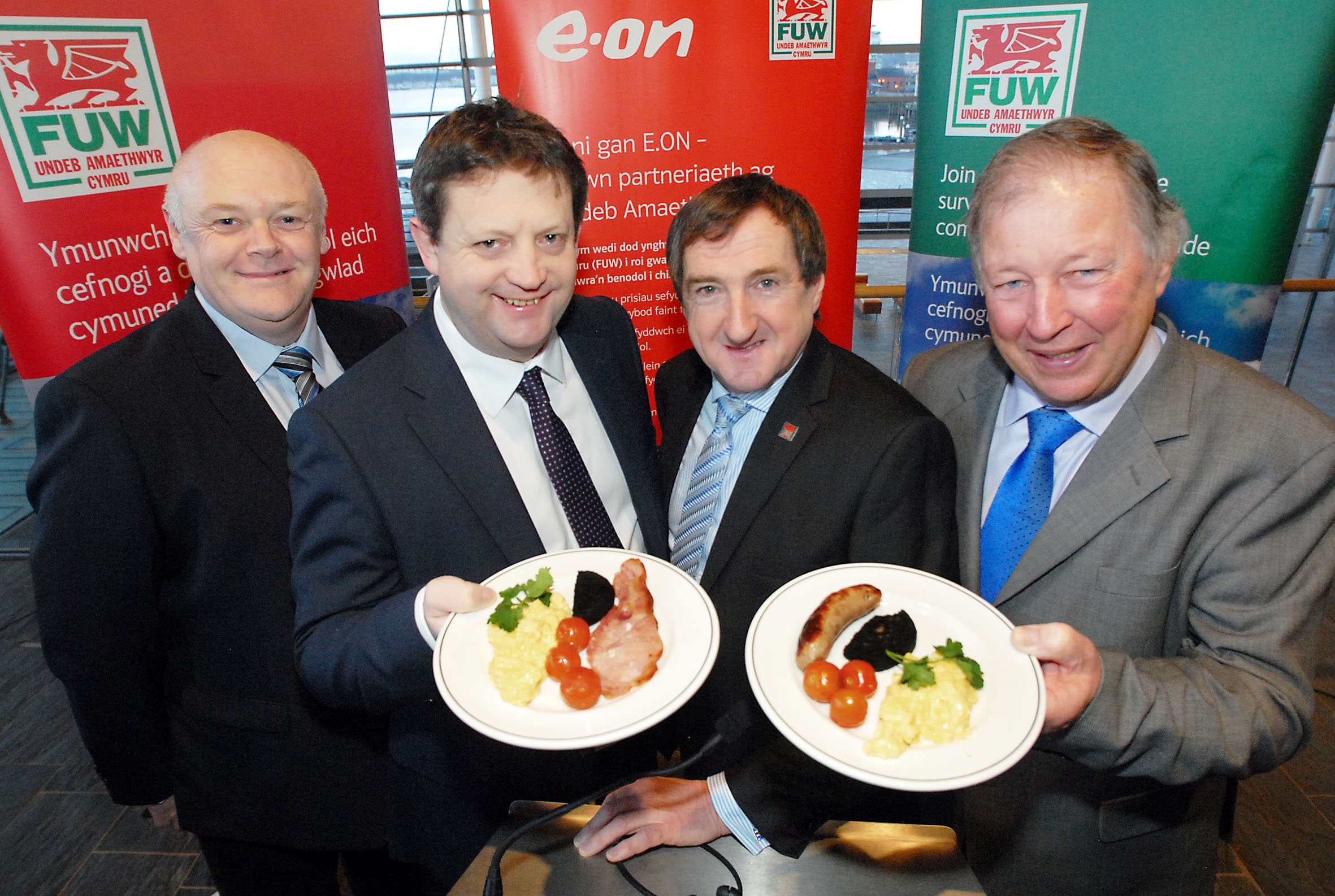 WELSH BREAKFAST: FUW president Emyr Jones (second from right) with (from left) sponsors' representatives E.ON's David Foode, natural resources and food minister Alun Davies and Hybu Cig Cymru chairman Dai Davies.