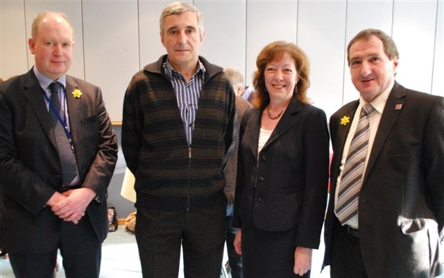 From left, Dr Robert Parry, Basque Region MEP Inaki Irazabalbetia, Jill Evans and FUW president Emyr Jones.