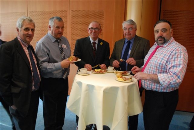 From left, FUW deputy president Glyn Roberts, FUW finance and organisation committee member Eifion Huws, Andrew Aggett, and Meirionnydd delegation members Dewi Owen and John Roberts.