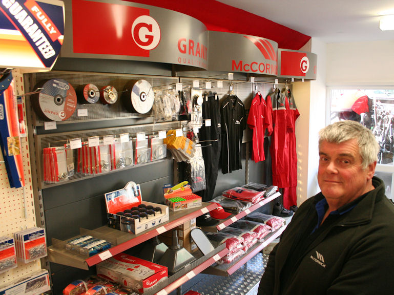 Chris Willner with the McCormick Granit parts and accesories display in the new retail shop.