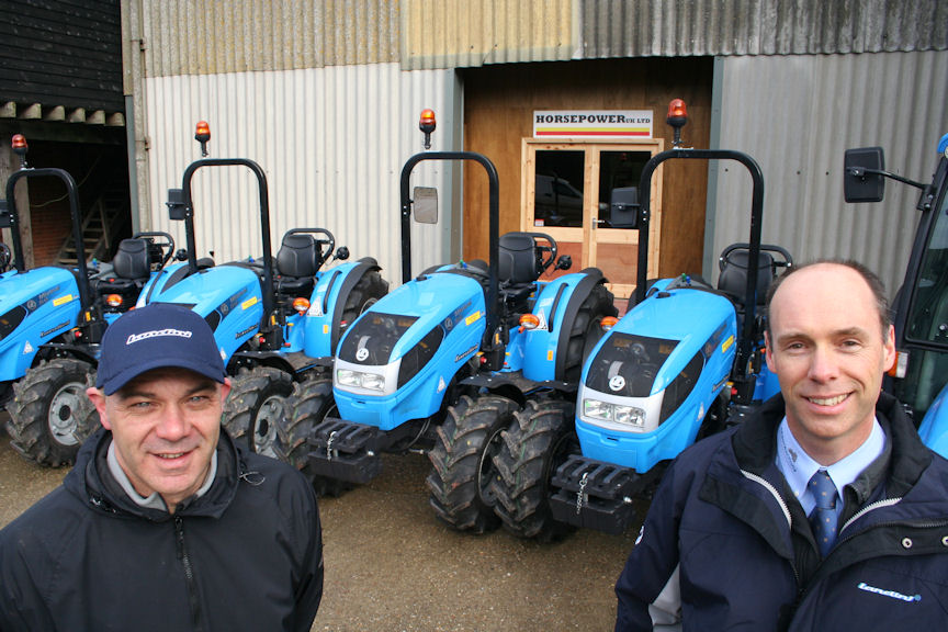 Phil Stanford (left) with Steve Cann, southern area sales manager at Landini distributor AgriArgo UK soon after Horsepower UK moved into the new premises at Selling near Faversham, Kent.