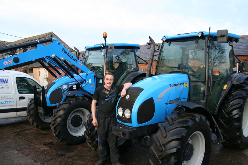 Will Hornsby with his two Landini Powerfarm tractors that handle all duties at Rose Farm.