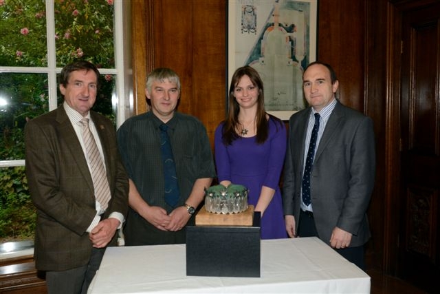 Crown presentation with (from left) FUW president Emyr Jones, chairman of the eisteddfod’s executive committee Hedd Pugh, Mari Eluned and Huw Jones.