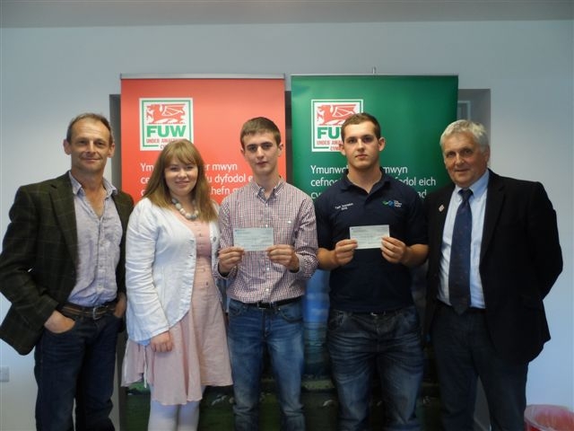 From left, Alun Edwards, selection panel member and FUW Ceredigion county executive officer Caryl Wyn-Jones, Huw Milwyn Lewis, Huw Carwyn Jones and panel member and FUW deputy president Glyn Roberts. 