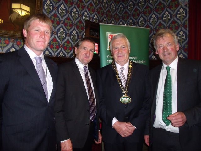 MONTGOMERYSHIRE DAY: From left, Mark Williams, FUW president Emyr Jones, Powys County Council chairman Roche Davies and Glyn Davies.