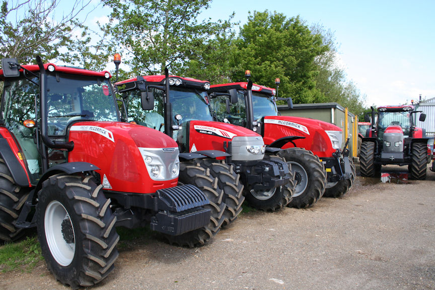 A line-up of new McCormick tractors in Andrew Downing’s yard at Gorefield.