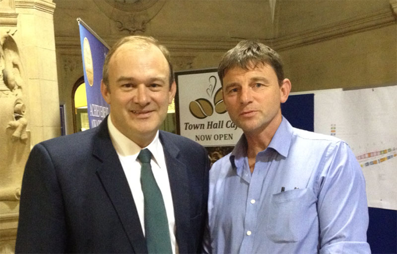 Gareth Williams, MD of Caplor Energy, challenges Secretary of State for the Envionment and Energy, Ed Davey, on easier planning regulations at the Powering Up Conference, Oxford.