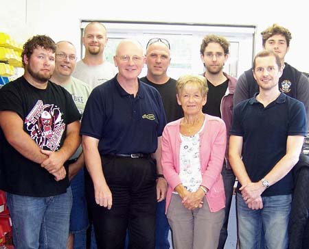 Hugh Crabtree (fourth from left) with staff and American delegates at a training session at Farmex’s UK  headquarters. 