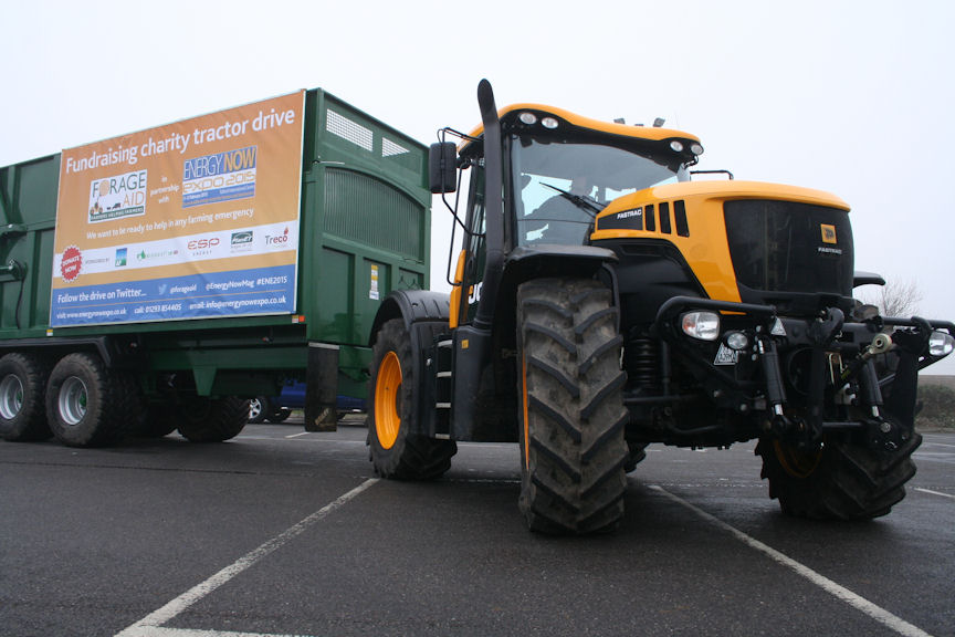 Ready to go - James Winslade at the wheel of the JCB Fastrac.