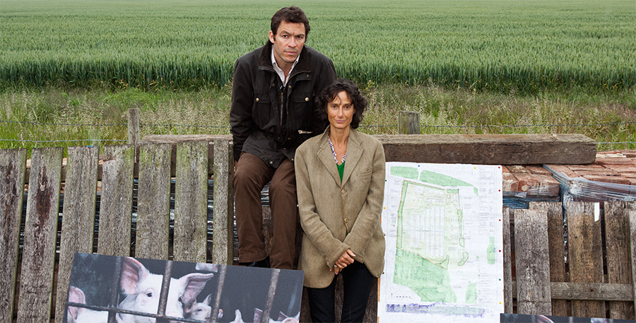 Actor Dominic West and Tracy Worcester at local Foston demonstration