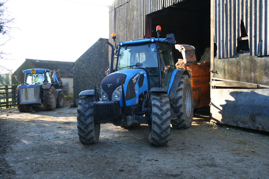 The two Landini tractors in the yard at Turchington Farm in Devon.