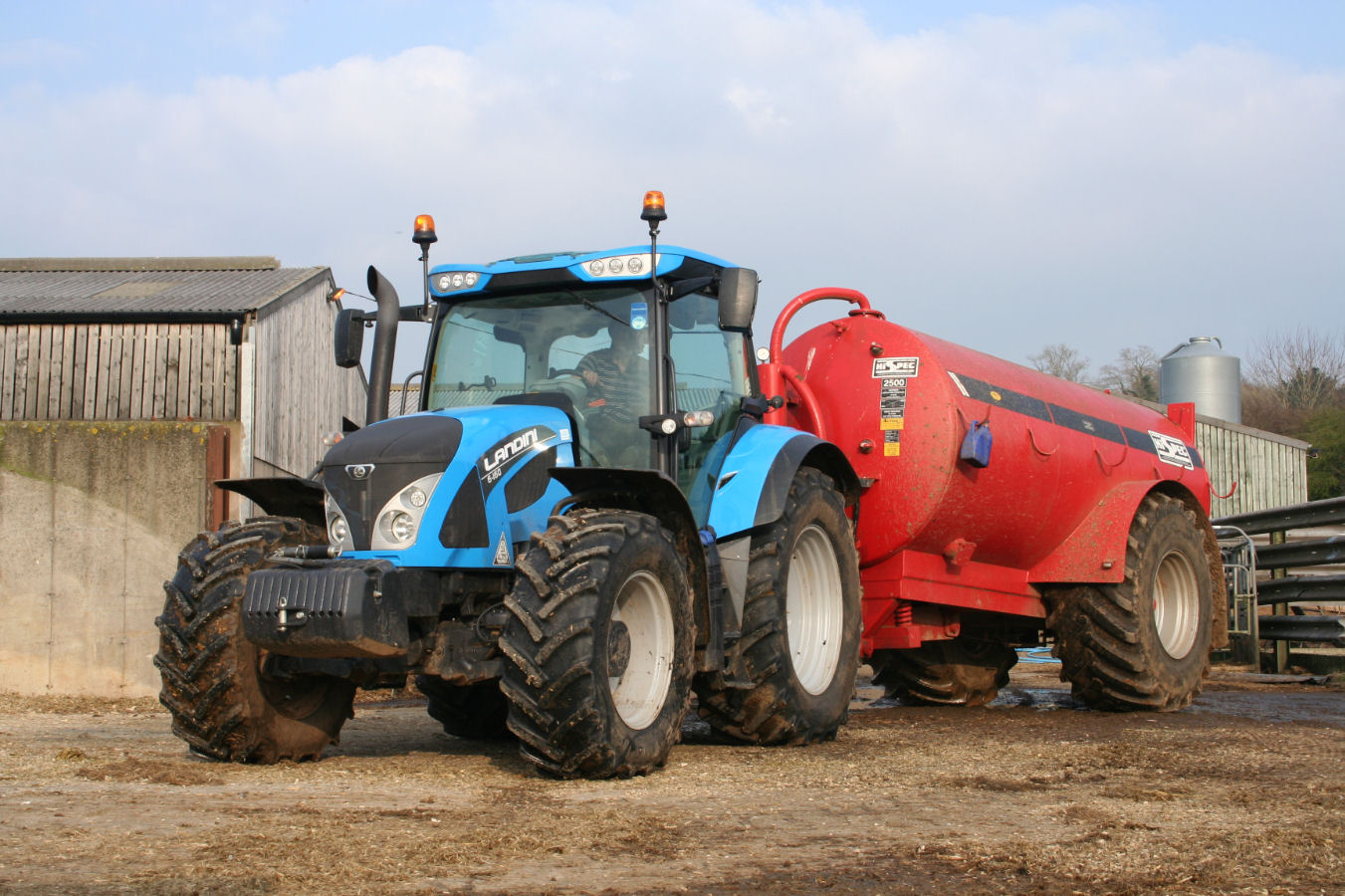 Handling a 2500-gallon slurry tanker is one of the tractor’s main jobs.
