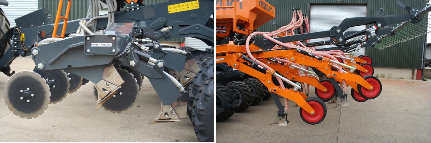Retractable soil lifting tines are followed by press wheels and coulters.