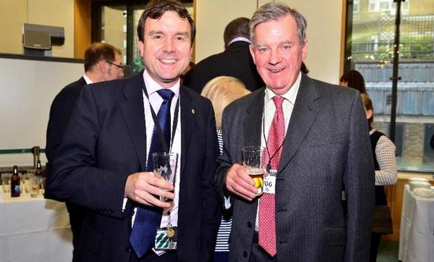 Andrew Griffiths MP and Robin Appel celebrating beer and Maris Otter at the Houses of Parliament