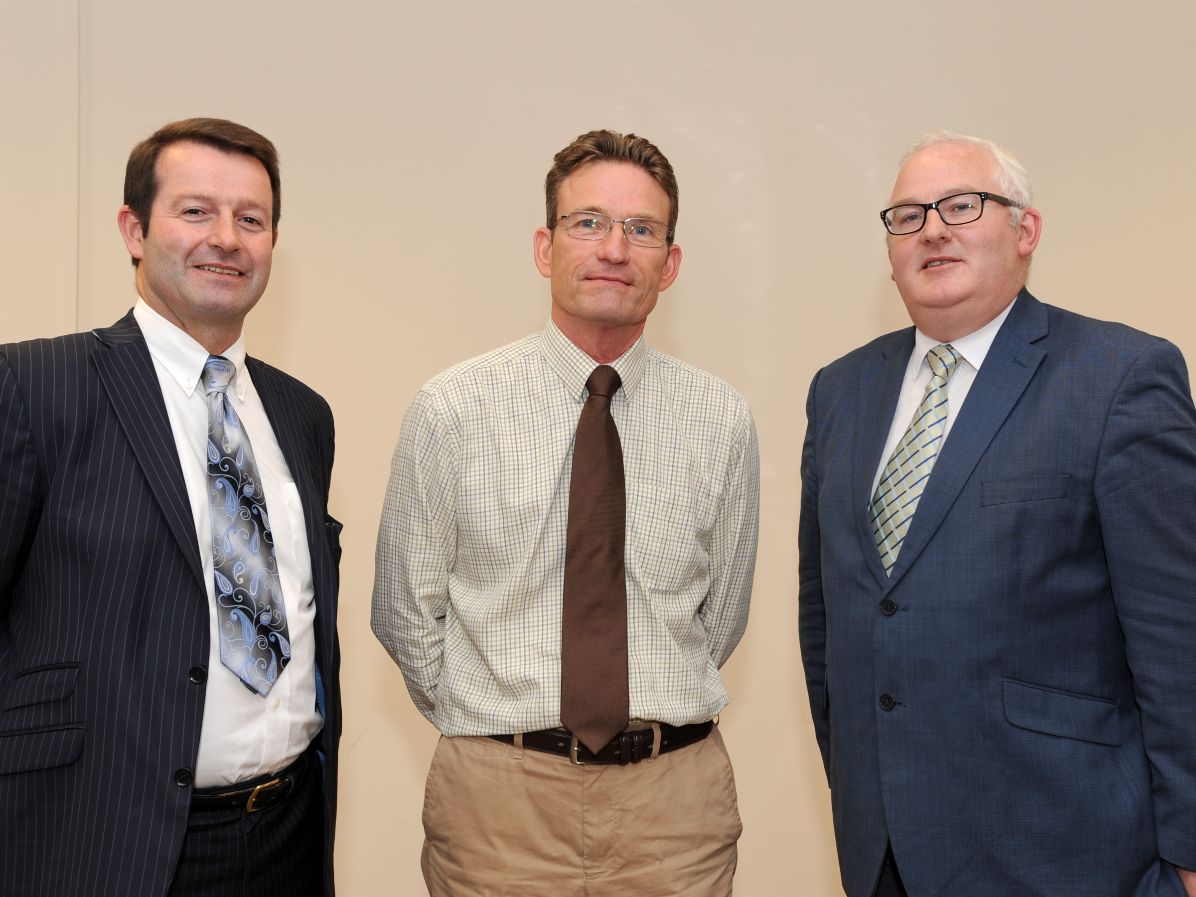 Cargill offices in Hereford yesterday - from left: Sean Fitzpatrick, BHSL commercial director; John Reed, Cargill Meats Europe agriculture director, and Declan O’Connor, BHSL chief executive officer.