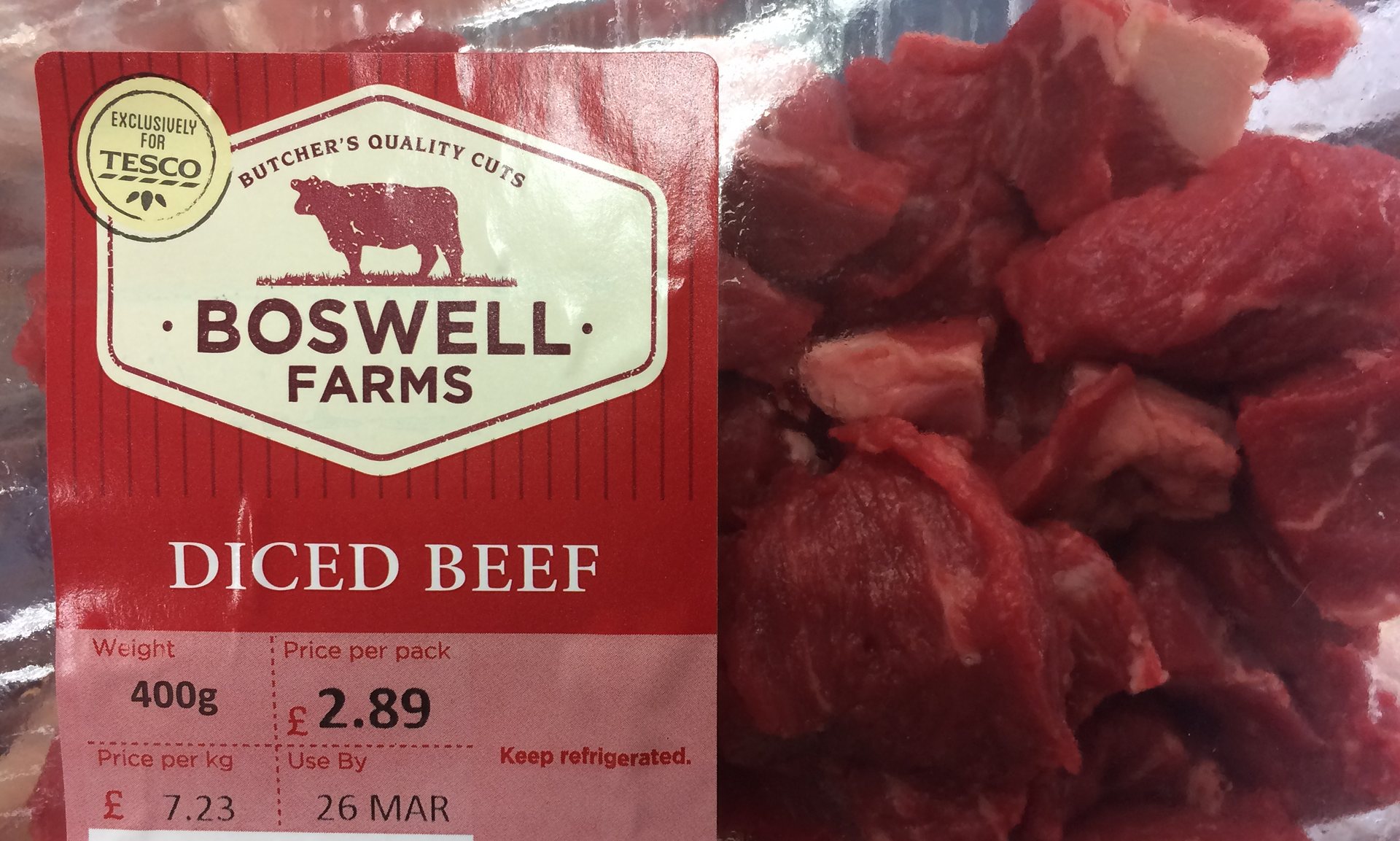 Tesco’s 'Boswell Farm' diced beef (Photograph: Tesco)