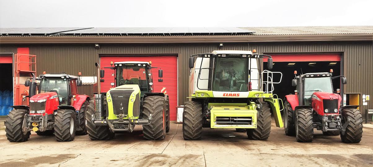 The Claas Xerion 4500 tractor, Claas Lexion 550 combine and two Massey Ferguson tractors