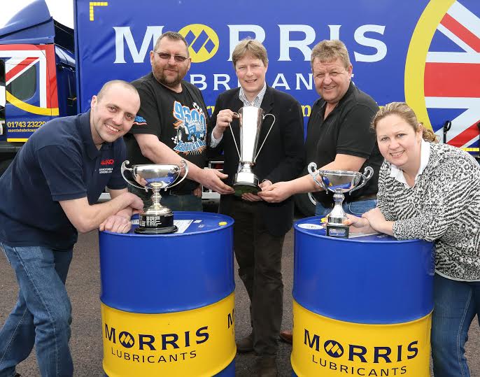Preparing for the first round of the British Tractor Pullers Association Championship in Shrewsbury are (from left) British champion John Sowerby, Onky Ankers, Morris Lubricants’ managing director Andrew Goddard, Gary Penton and Julie Ankers