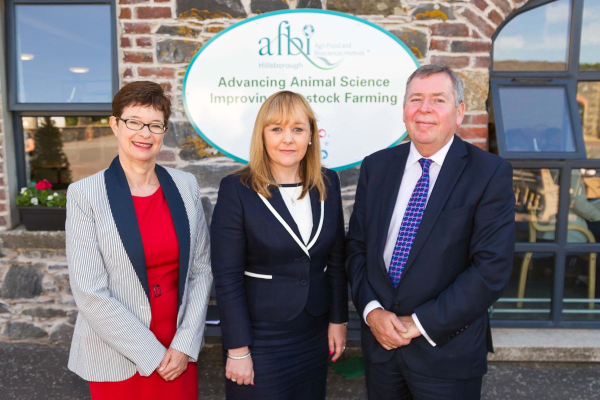 AFBI CEO Professor Elaine Watson, DAERA Minister Michelle McIlveen MLA, Minister and AFBI Chair Mr Colm McKenna