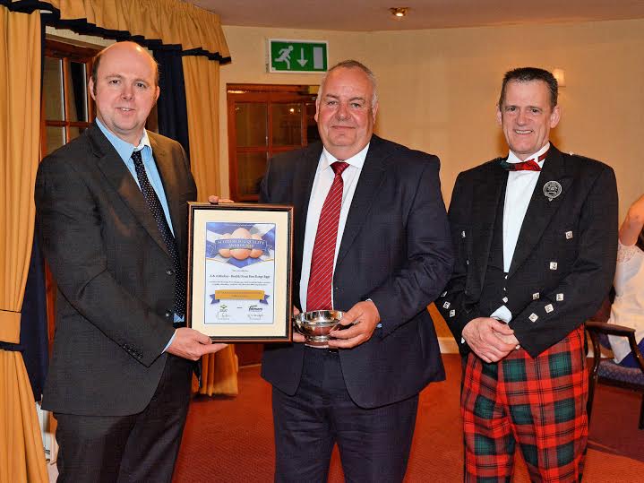 (l-r) Professor Jos Houdijk, SRUC;  Producer winner - Alistair Mackay, Brackla Farm, Cawdor, Nairn (centre)  John Cessford, Marketing Manager, ForFarmers