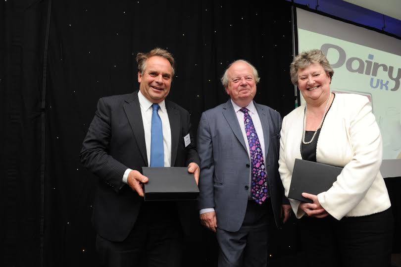 Neil Parish MP, John Sergeant and Heather Wheeler MP accepting their Dairy UK Award