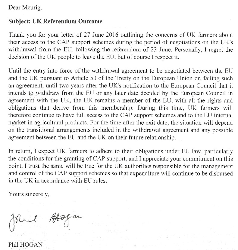 The full response from Phil Hogan to the NFU President Meurig Raymond